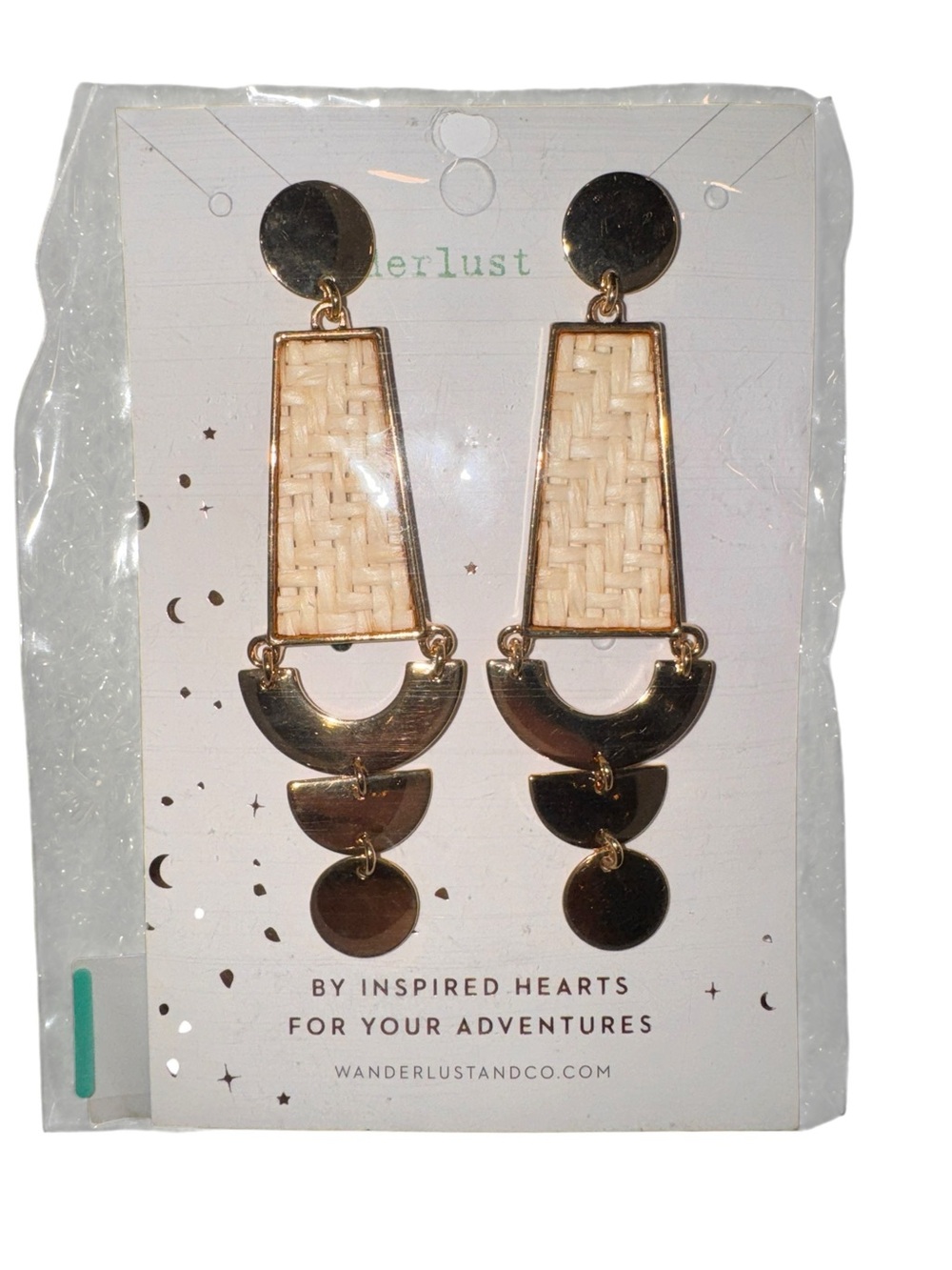 Wanderlust + Co Gold and Natural Woven Geometric Drop Earrings